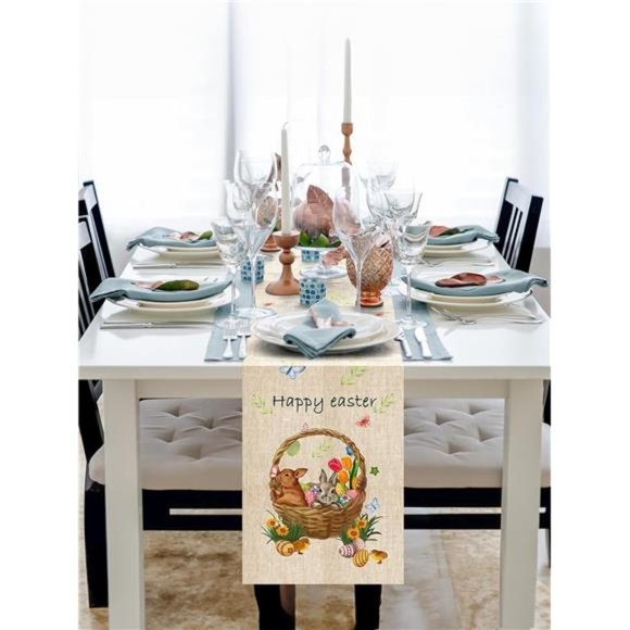 Easter Table Runner for Home Decor with Bunny and Eggs Pattern Decoration - Picture 4 of 7